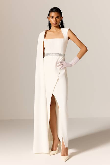 Manika Nanda Ivory Cape Gown with Belt 