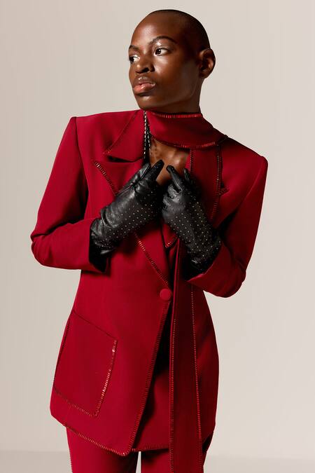 Manika Nanda_Red Deep Luna Blazer Set _Online_at_Aza_Fashions