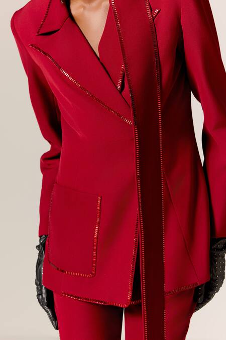 Buy_Manika Nanda_Red Deep Luna Blazer Set _Online_at_Aza_Fashions