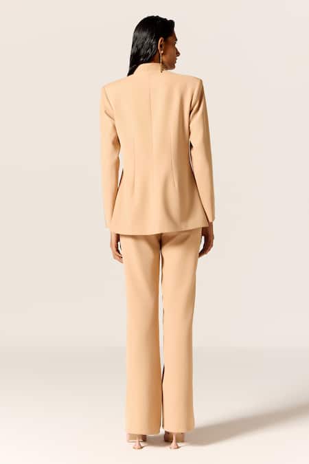 Manika Nanda Beige Peplum Blazer & Pant Set 