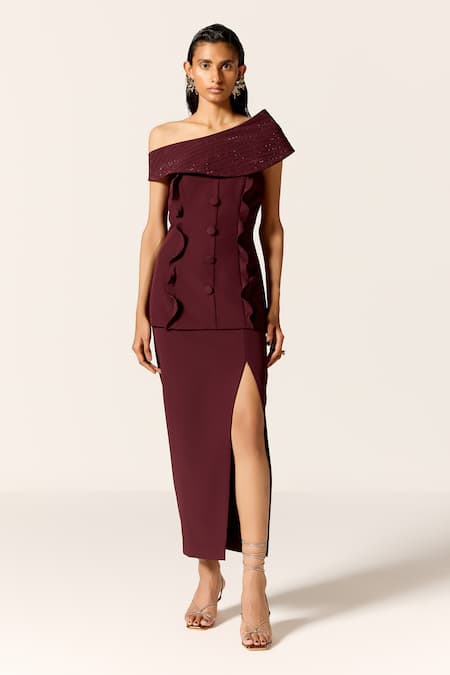 Manika Nanda Maroon Lynx Skirt Set 