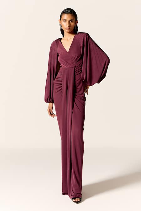Manika Nanda Maroon Draped Gown 