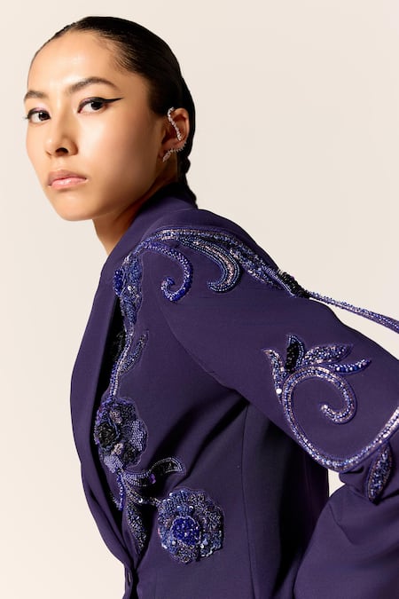 Buy Manika Nanda Blue Crepe, Spandex Sequins, Beads Sirius Embroidered Blazer Set Online at Aza Fashions Buy_Manika Nanda_Blue Crepe, Spandex Sequins, Beads Sirius Embroidered Blazer Set _Online_at_Aza_Fashions