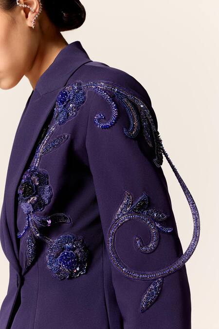 Manika Nanda Blue Crepe, Spandex Sequins, Beads Sirius Embroidered Blazer Set at Aza Fashions Manika Nanda_Blue Crepe, Spandex Sequins, Beads Sirius Embroidered Blazer Set _at_Aza_Fashions