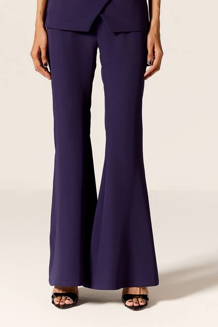 Buy_Manika Nanda_Blue Crepe, Spandex Crystals One Carina Power Cord Top And Trumpet Pant Set _Online_at_Aza_Fashions