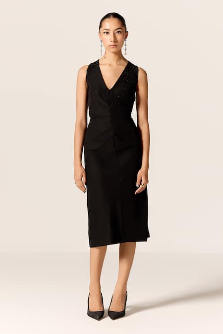 Manika Nanda Black Skylar Fitted Midi Dress 