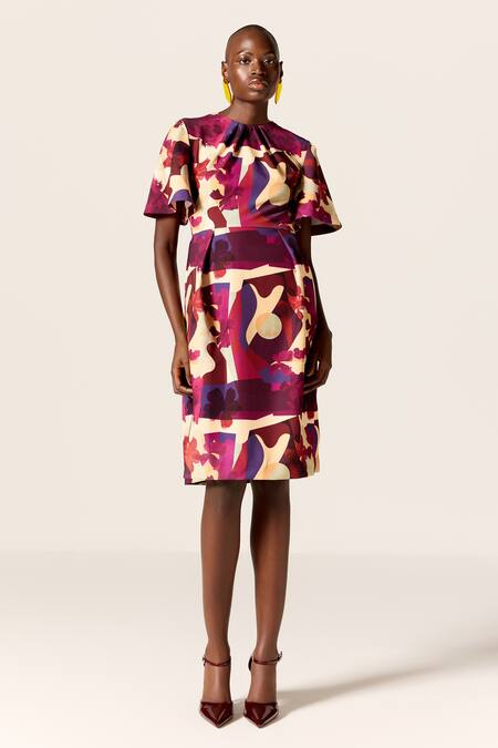 Manika Nanda_Multi Color Crepe, Spandex Round Neck Multicolor Ursa Printed Dress _Online_at_Aza_Fashions