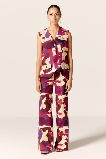 Buy Manika Nanda Multi Color Crepe, Spandex V-neck Multicolor Orion Waistcoat Set Online at Aza Fashions Buy_Manika Nanda_Multi Color Crepe, Spandex V-neck Multicolor Orion Waistcoat Set _Online_at_Aza_Fashions