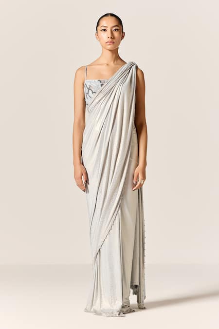 Manika Nanda Blue Studded Pre-draped Saree Set 
