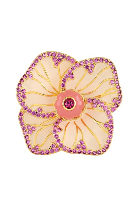 Shop Isharya Pink Rhinestones Whimsical Blossom Brooch at Aza Fashions Shop_Isharya_Pink Rhinestones Whimsical Blossom Brooch _at_Aza_Fashions