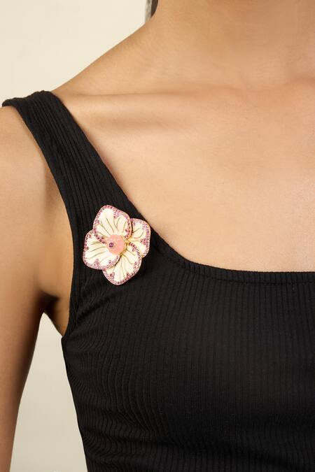 Isharya Pink Rhinestones Whimsical Blossom Brooch at Aza Fashions Isharya_Pink Rhinestones Whimsical Blossom Brooch _at_Aza_Fashions