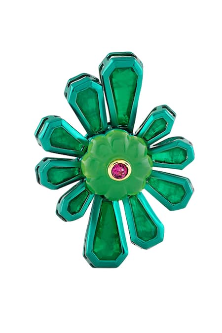 Shop Isharya Green Enchanted Garden Brooch at Aza Fashions Shop_Isharya_Green Enchanted Garden Brooch _at_Aza_Fashions