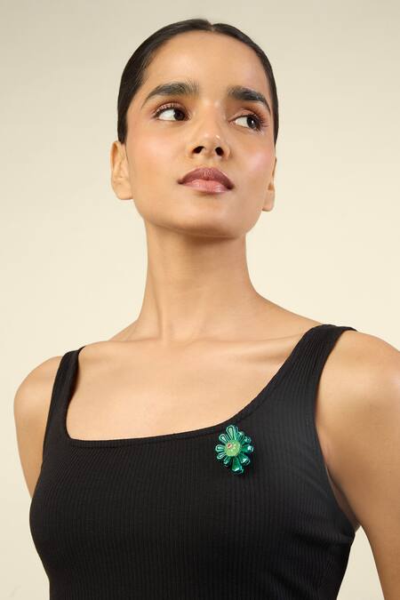 Shop Isharya Green Enchanted Garden Brooch Online at Aza Fashions Shop_Isharya_Green Enchanted Garden Brooch _Online_at_Aza_Fashions