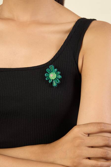 Isharya Green Enchanted Garden Brooch at Aza Fashions Isharya_Green Enchanted Garden Brooch _at_Aza_Fashions