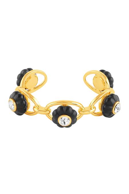 Shop Isharya Black Crystals Midnight Luxe Cuff Bracelet at Aza Fashions Shop_Isharya_Black Crystals Midnight Luxe Cuff Bracelet_at_Aza_Fashions