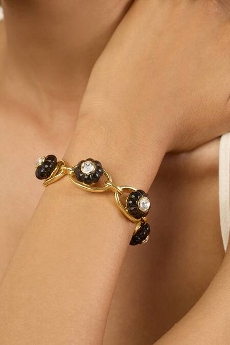 Shop Isharya Black Crystals Midnight Luxe Cuff Bracelet Online at Aza Fashions Shop_Isharya_Black Crystals Midnight Luxe Cuff Bracelet_Online_at_Aza_Fashions