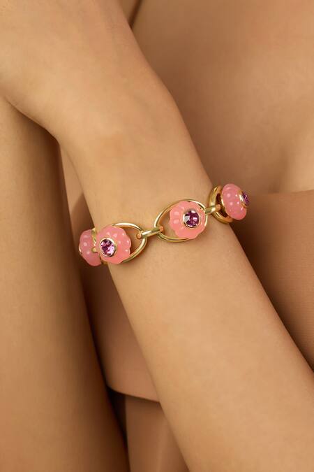 Shop_Isharya_Pink Crystals Rosy Garden Cuff Bracelet_Online_at_Aza_Fashions