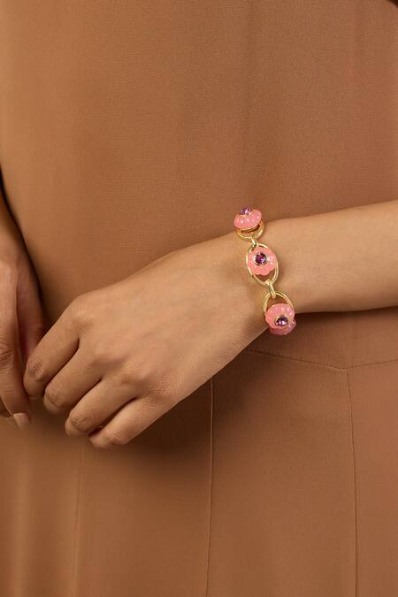 Isharya_Pink Crystals Rosy Garden Cuff Bracelet_at_Aza_Fashions