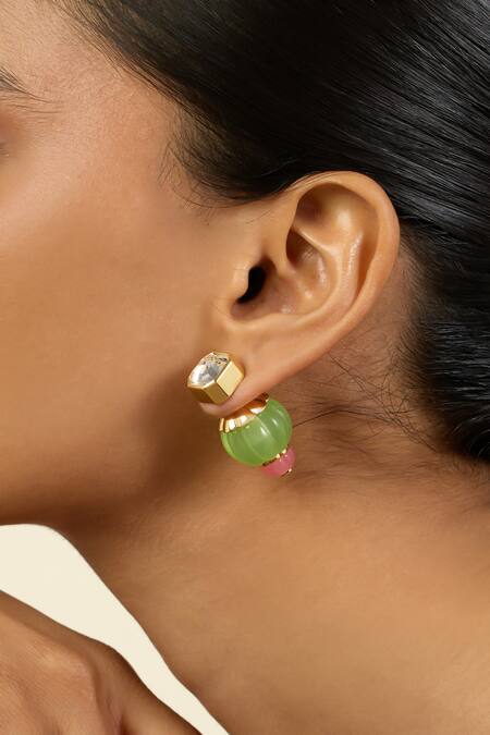 Shop_Isharya_Green Crystals Botanic Bloom Stud Earrings_Online_at_Aza_Fashions