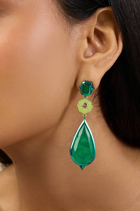 Shop_Isharya_Green Verdant Whimsy Dangler Earrings_Online_at_Aza_Fashions