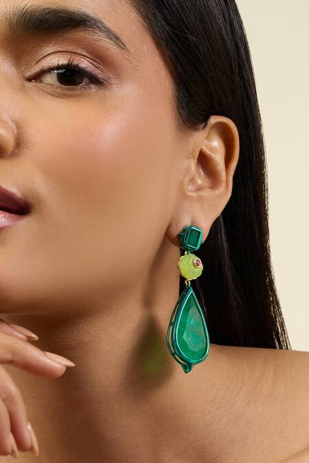Isharya_Green Verdant Whimsy Dangler Earrings_at_Aza_Fashions