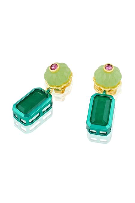 Isharya_Green Stones Garden Muse Statement Earrings_Online_at_Aza_Fashions