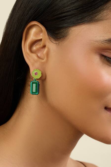 Shop_Isharya_Green Stones Garden Muse Statement Earrings_Online_at_Aza_Fashions
