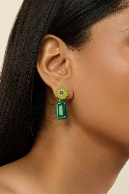 Isharya_Green Stones Garden Muse Statement Earrings_at_Aza_Fashions