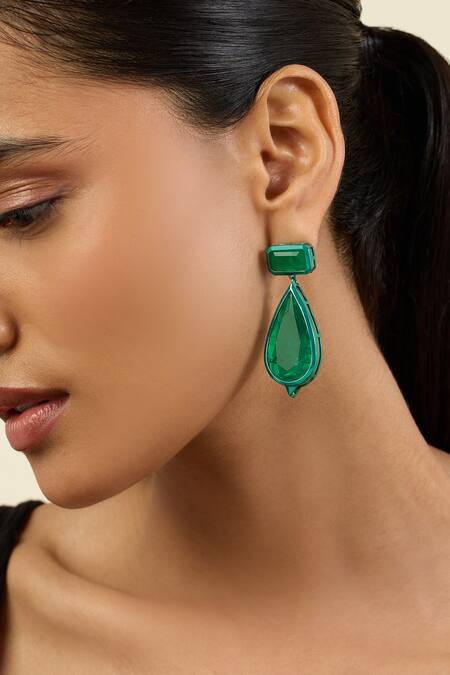 Isharya_Green Enchanted Trail Dangler Earrings_at_Aza_Fashions
