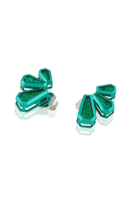 Isharya_Green Emerald Glint Stud Earrings_Online_at_Aza_Fashions