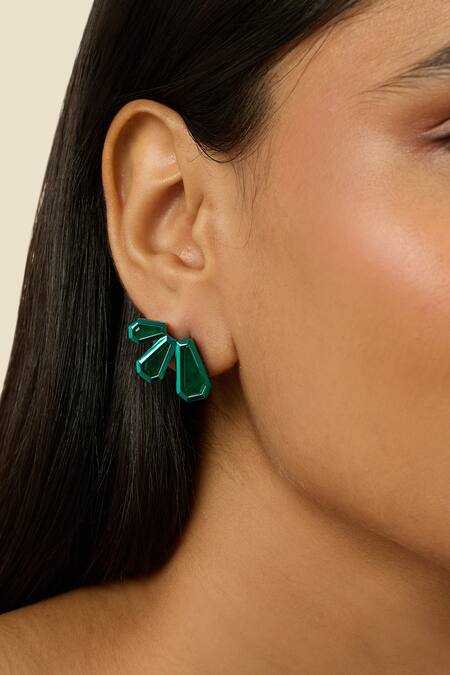 Shop_Isharya_Green Emerald Glint Stud Earrings_Online_at_Aza_Fashions