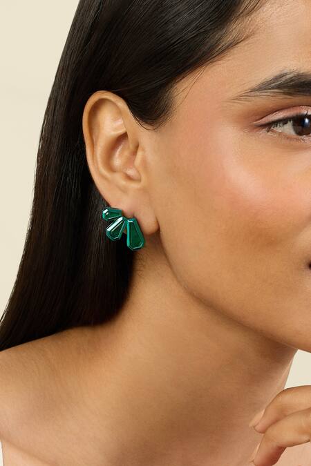 Isharya_Green Emerald Glint Stud Earrings_at_Aza_Fashions