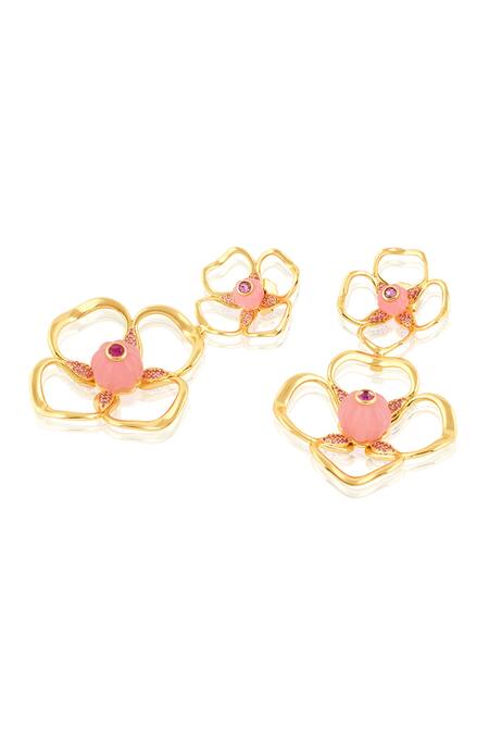 Isharya Pink Rose Radiance Dangler Earrings Online at Aza Fashions Isharya_Pink Rose Radiance Dangler Earrings _Online_at_Aza_Fashions