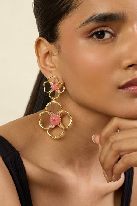 Buy Isharya Pink Rose Radiance Dangler Earrings Online at Aza Fashions Buy_Isharya_Pink Rose Radiance Dangler Earrings _Online_at_Aza_Fashions