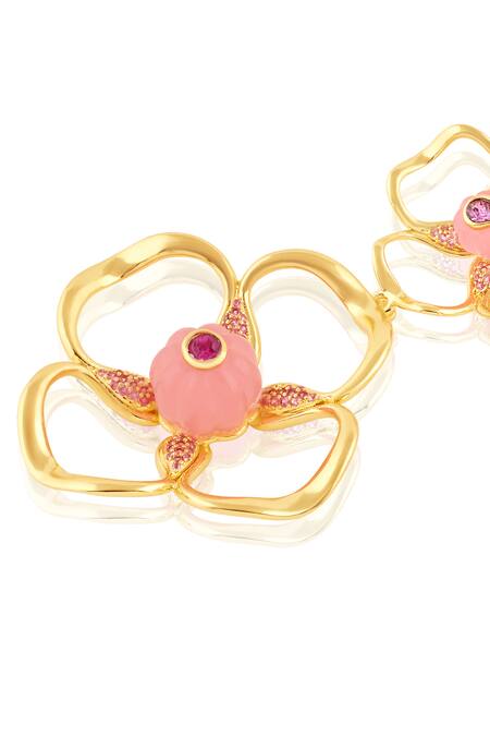 Shop Isharya Pink Rose Radiance Dangler Earrings Online at Aza Fashions Shop_Isharya_Pink Rose Radiance Dangler Earrings _Online_at_Aza_Fashions