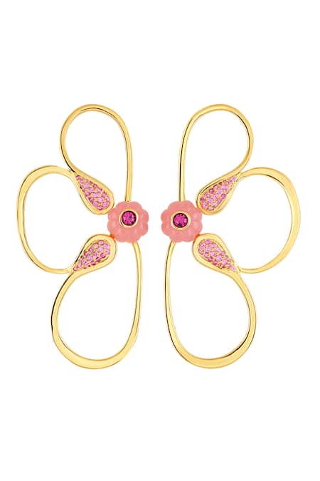 Shop Isharya Pink Stones Petal Dusk Stud Earrings at Aza Fashions Shop_Isharya_Pink Stones Petal Dusk Stud Earrings _at_Aza_Fashions