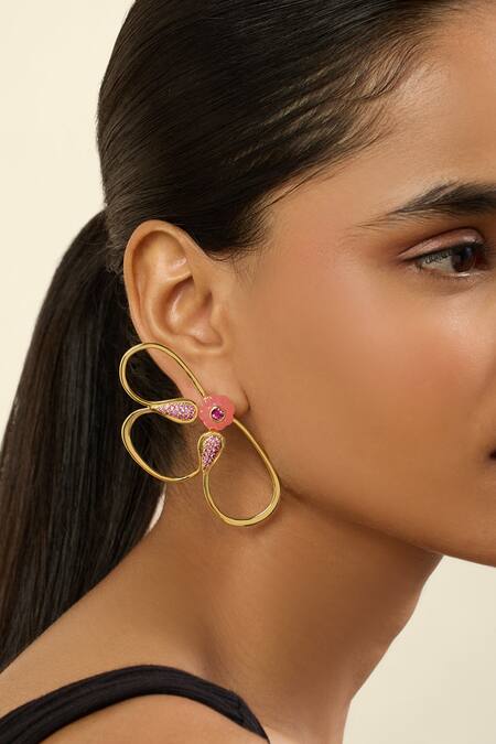 Buy Isharya Pink Stones Petal Dusk Stud Earrings Online at Aza Fashions Buy_Isharya_Pink Stones Petal Dusk Stud Earrings _Online_at_Aza_Fashions