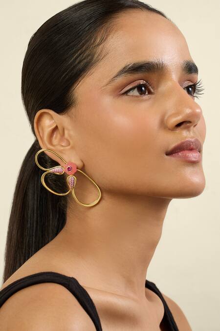 Isharya Pink Stones Petal Dusk Stud Earrings at Aza Fashions Isharya_Pink Stones Petal Dusk Stud Earrings _at_Aza_Fashions