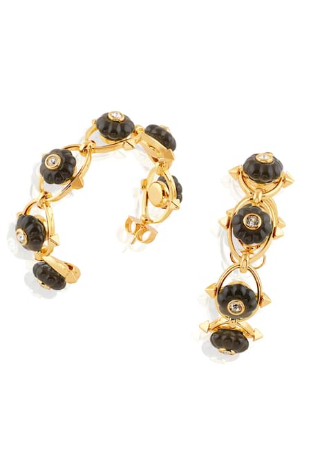 Shop Isharya Black Stones Midnight Bloom Hoop Earrings at Aza Fashions Shop_Isharya_Black Stones Midnight Bloom Hoop Earrings _at_Aza_Fashions