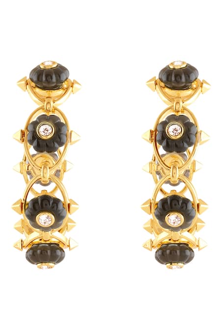 Buy Isharya Black Stones Midnight Bloom Hoop Earrings Online at Aza Fashions Buy_Isharya_Black Stones Midnight Bloom Hoop Earrings _Online_at_Aza_Fashions