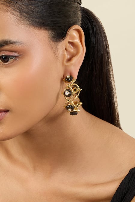 Shop Isharya Black Stones Midnight Bloom Hoop Earrings Online at Aza Fashions Shop_Isharya_Black Stones Midnight Bloom Hoop Earrings _Online_at_Aza_Fashions