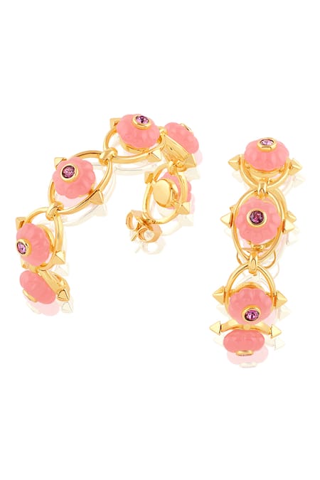 Shop Isharya Pink Twilight Bloom Hoop Earrings at Aza Fashions Shop_Isharya_Pink Twilight Bloom Hoop Earrings _at_Aza_Fashions