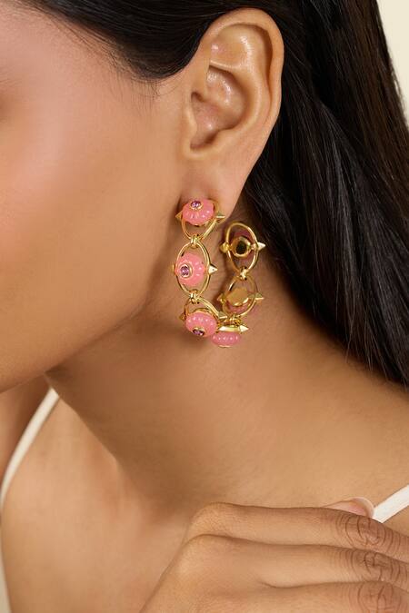Shop Isharya Pink Twilight Bloom Hoop Earrings Online at Aza Fashions Shop_Isharya_Pink Twilight Bloom Hoop Earrings _Online_at_Aza_Fashions