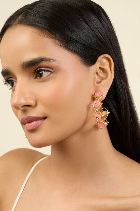 Isharya Pink Twilight Bloom Hoop Earrings at Aza Fashions Isharya_Pink Twilight Bloom Hoop Earrings _at_Aza_Fashions