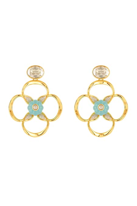 Shop Isharya Gold Plated Stones Midnight Bloom Dangler Earrings at Aza Fashions Shop_Isharya_Gold Plated Stones Midnight Bloom Dangler Earrings _at_Aza_Fashions