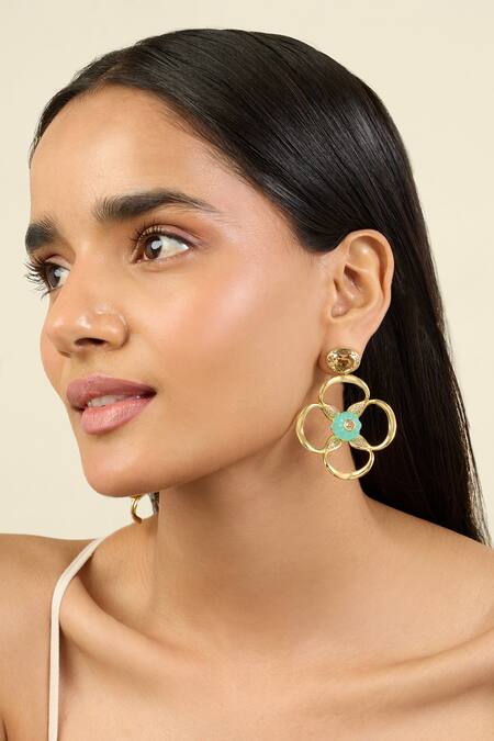 Shop Isharya Gold Plated Stones Midnight Bloom Dangler Earrings Online at Aza Fashions Shop_Isharya_Gold Plated Stones Midnight Bloom Dangler Earrings _Online_at_Aza_Fashions