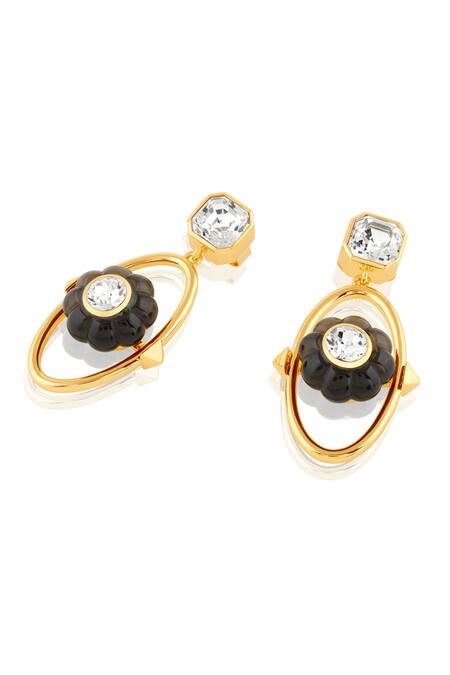 Isharya Black Crystals Noir Flora Dangler Earrings Online at Aza Fashions Isharya_Black Crystals Noir Flora Dangler Earrings_Online_at_Aza_Fashions