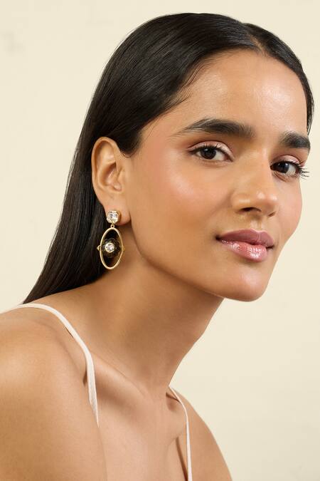 Isharya Black Crystals Noir Flora Dangler Earrings at Aza Fashions Isharya_Black Crystals Noir Flora Dangler Earrings_at_Aza_Fashions