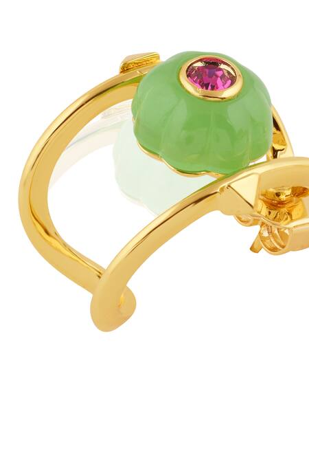 Buy_Isharya_Green Stones Verdant Charm Huggie Hoops_Online_at_Aza_Fashions