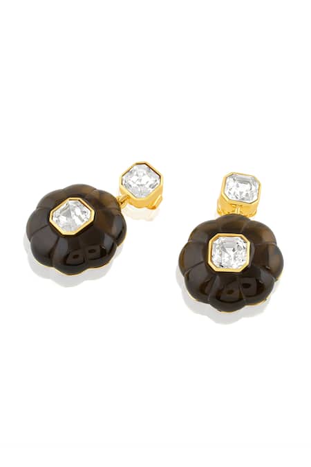 Isharya_Black Crystals Noir Garden Dangler Earrings_Online_at_Aza_Fashions